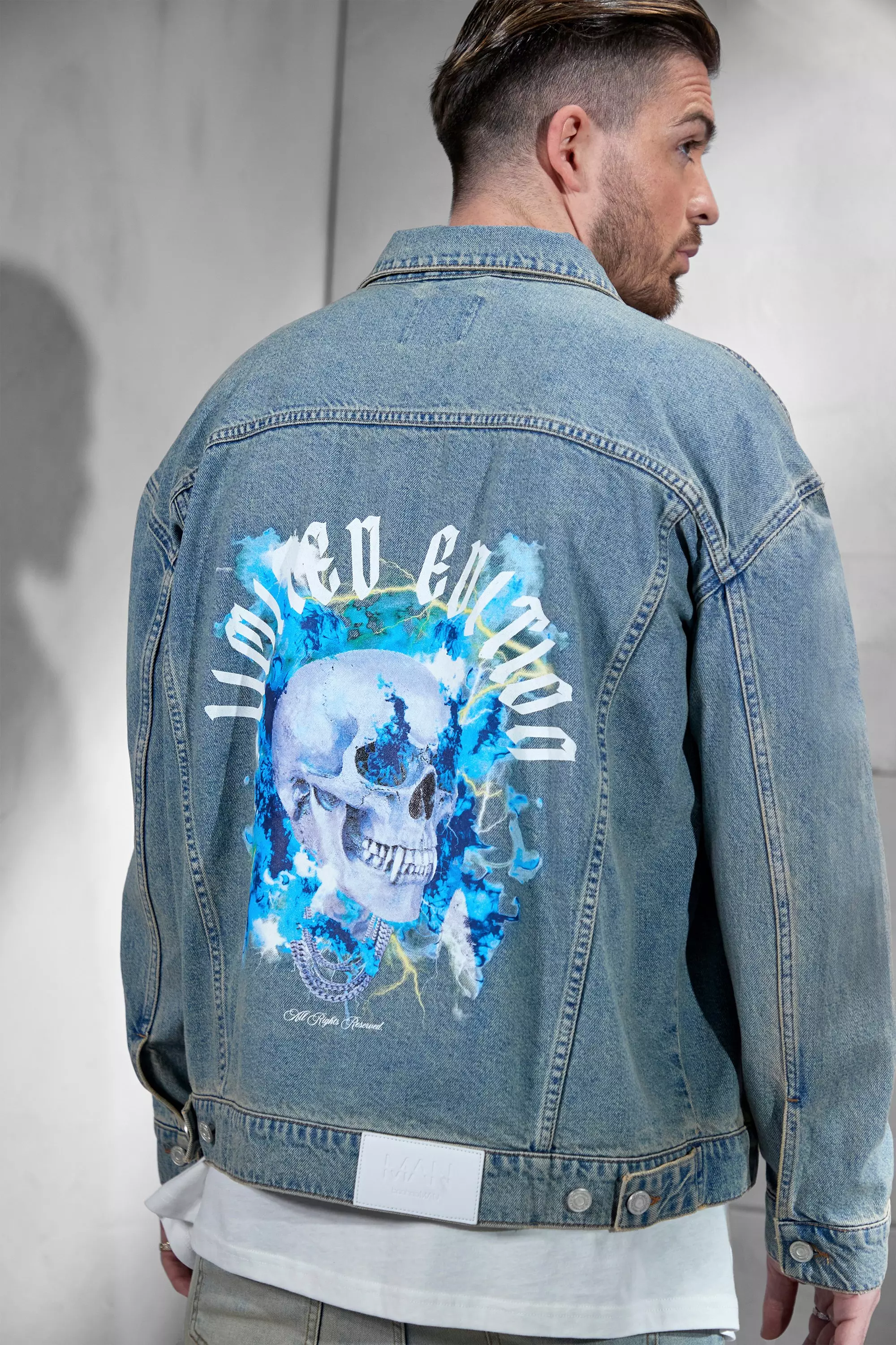 Graphic jean 2025 jacket mens